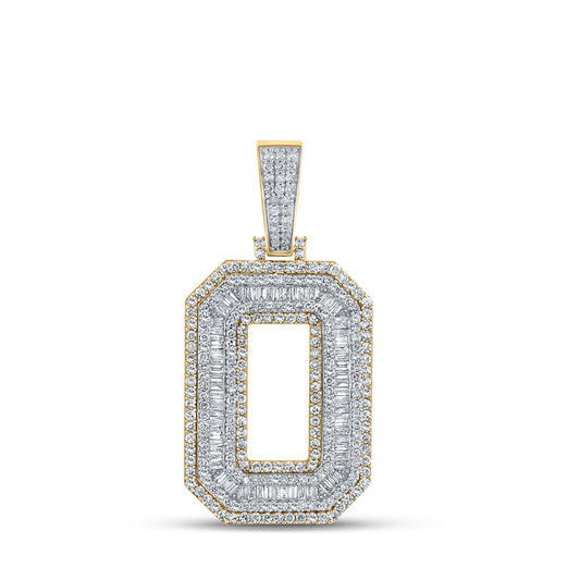 10K Two-tone Gold Mens Baguette Diamond Number 0 Charm Pendant 2-1/5 Cttw, Length: 1.81 In, Width: 0.92 In