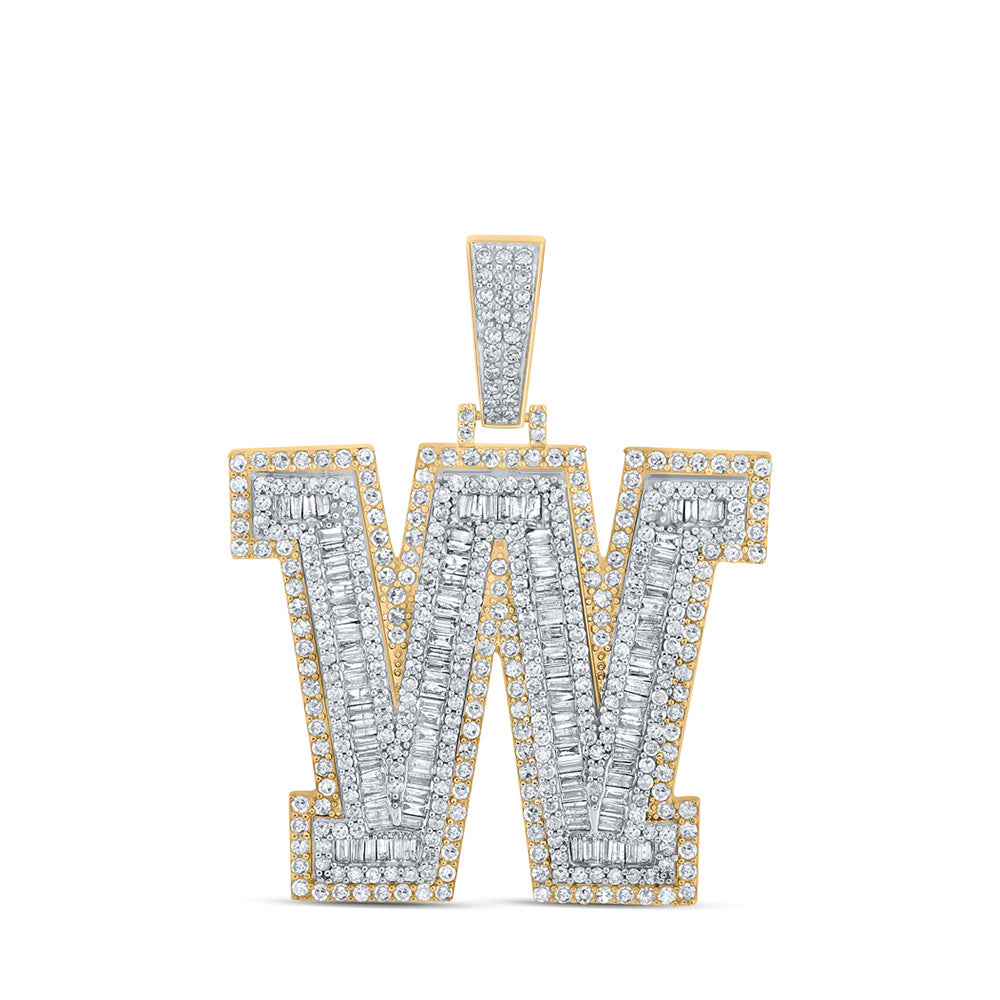 10K Two-tone Gold Mens Baguette Diamond Initial Letter Charm Pendant