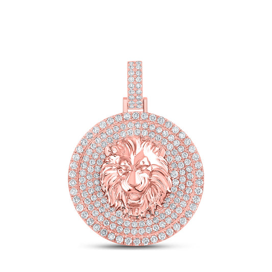 10k Yellow Or Rose Gold  Mens Round Diamond Lion Face Charm Pendant 2-1/2 Cttw, Length: 1.65 In, Width: 1.22 In