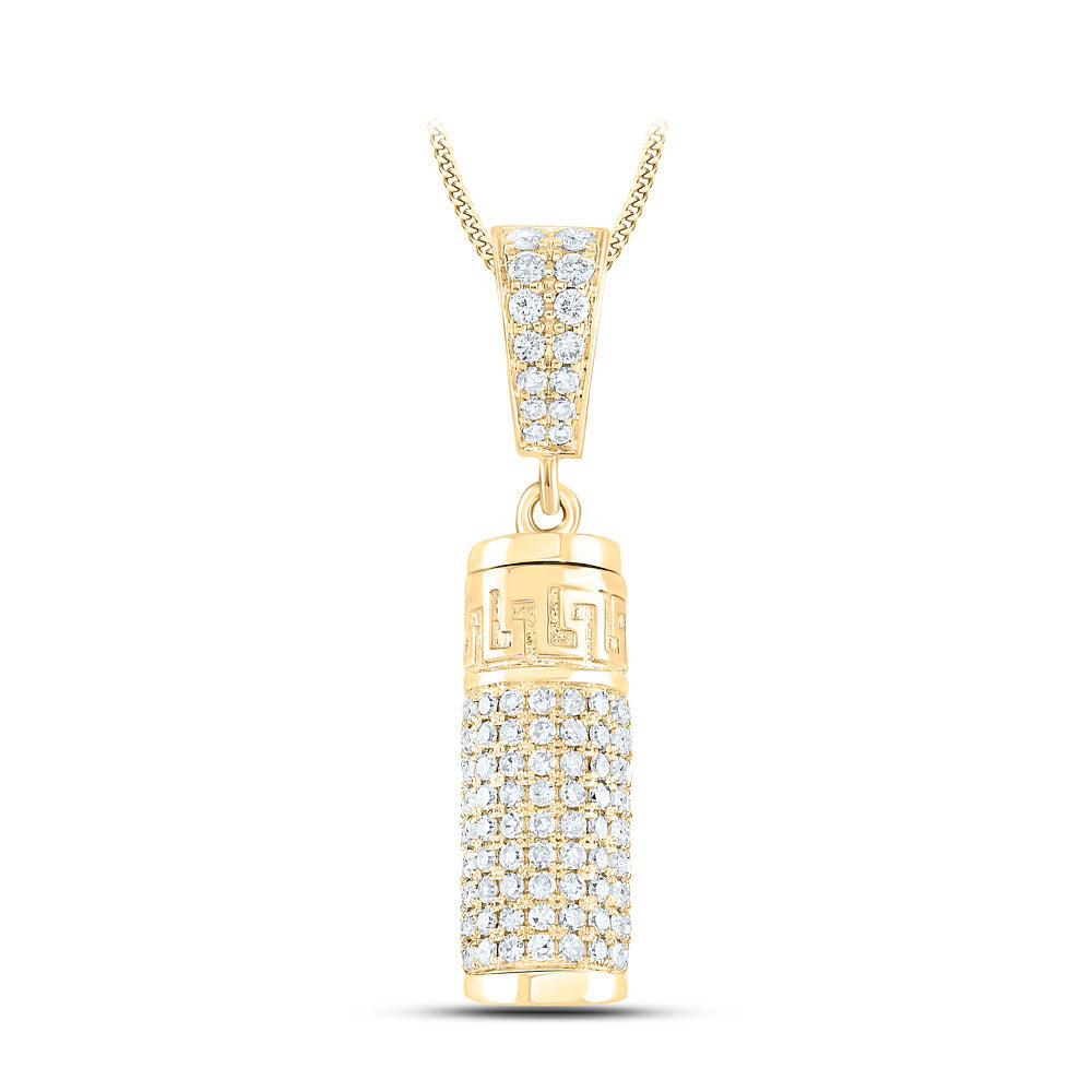 10K Yellow Or Rose Or White Gold  Mens Round Diamond Urn Cylinder Charm Pendant 1 Cttw, Length: 1.18 In, Width: 0.29 In