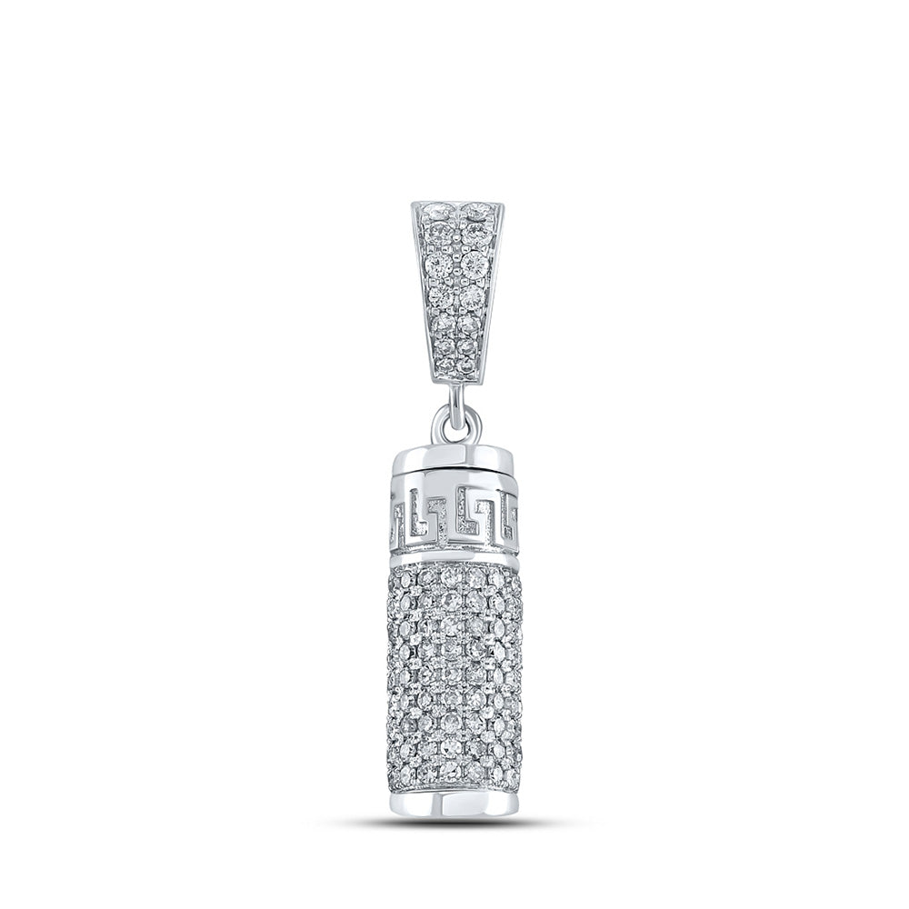 10K Yellow Or Rose Or White Gold  Mens Round Diamond Urn Cylinder Charm Pendant 1 Cttw, Length: 1.18 In, Width: 0.29 In