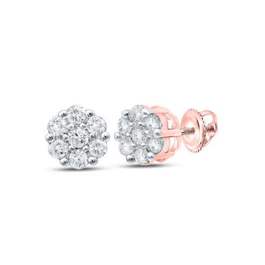 10K Yellow Or Rose Gold Womens Round Diamond Flower Cluster Earrings