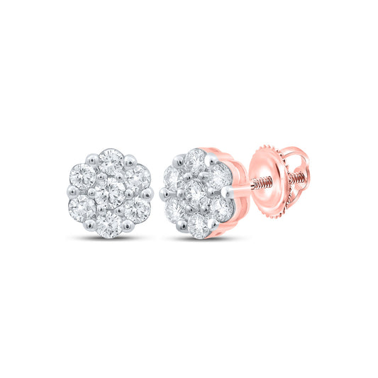 10K Yellow Or Rose Gold Womens Round Diamond Flower Cluster Earrings