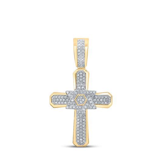 10K Yellow Gold Mens Round Diamond Cross Charm Pendant 1/3 Cttw