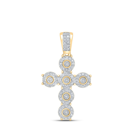 10K Yellow Gold Mens Round Diamond Cross Charm Pendant 1/4 Cttw