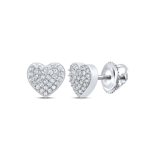 10K White Gold Womens Round Diamond Heart Earrings 1/5 Cttw