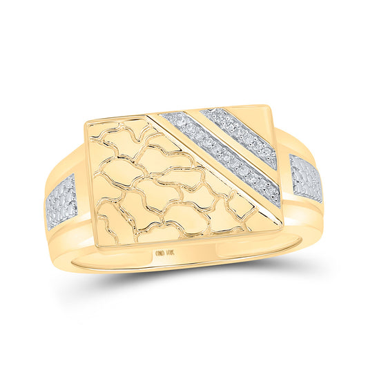 10K Yellow Gold Mens Round Diamond Nugget Ring 1/20 Cttw, Mens Size: 7-13