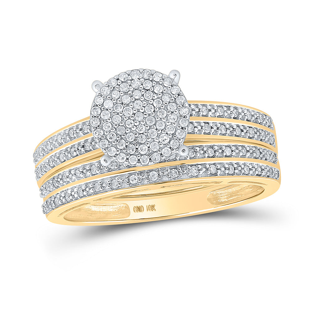 10K Yellow Gold His Hers Round Diamond Cluster Matching Wedding Set 3/8 Cttw, Womens Size: 5-10, Mens Size: 7-13