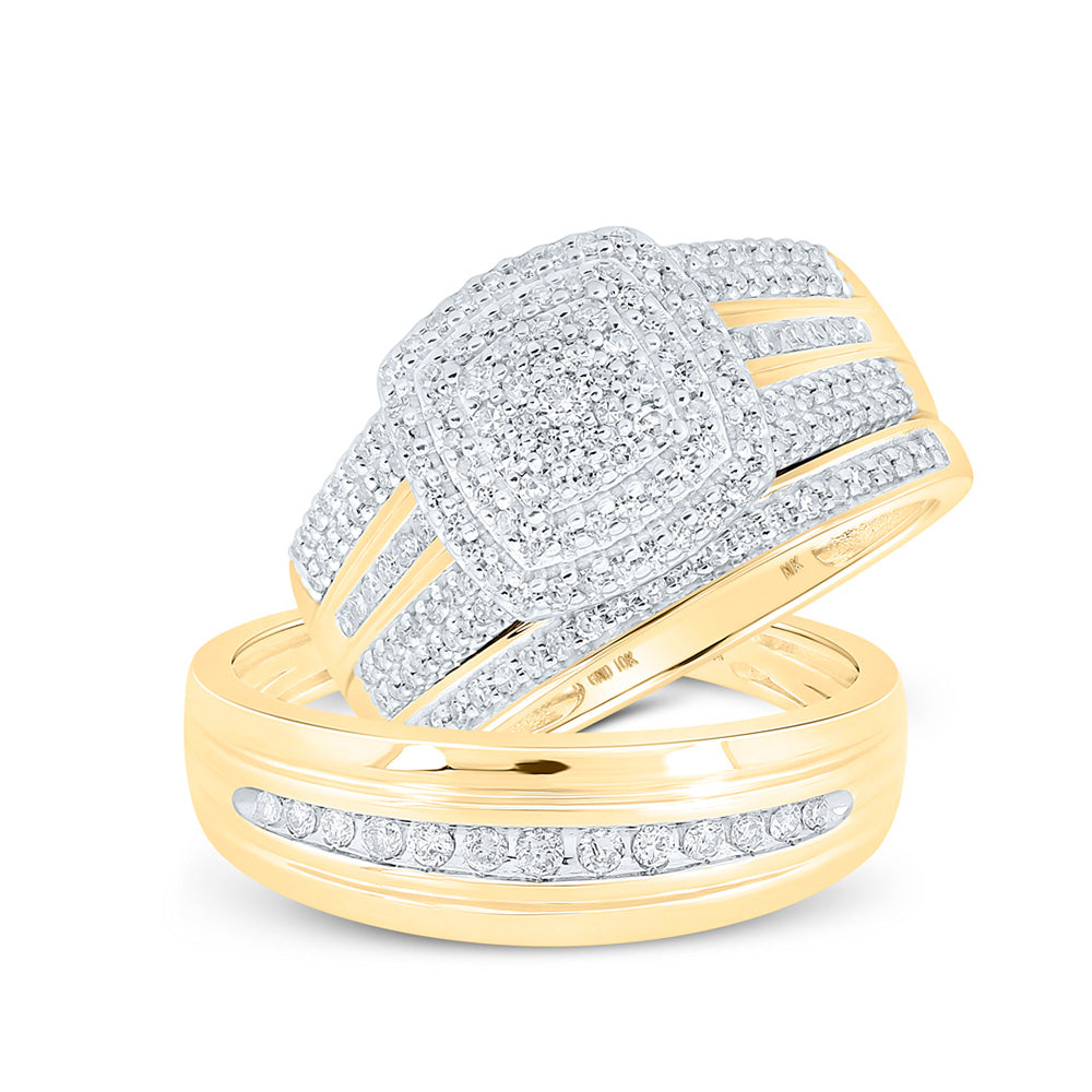 10k Yellow Or Rose Gold  His Hers Round Diamond Square Matching Wedding Set 3/4 Cttw, Womens Size: 5-10, Mens Size: 7-13