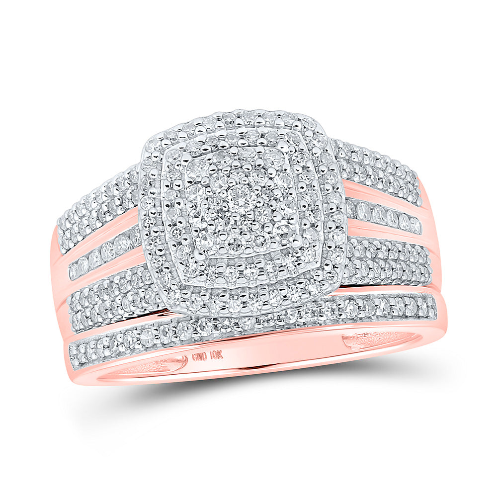 10k Yellow Or Rose Gold  His Hers Round Diamond Square Matching Wedding Set 3/4 Cttw, Womens Size: 5-10, Mens Size: 7-13
