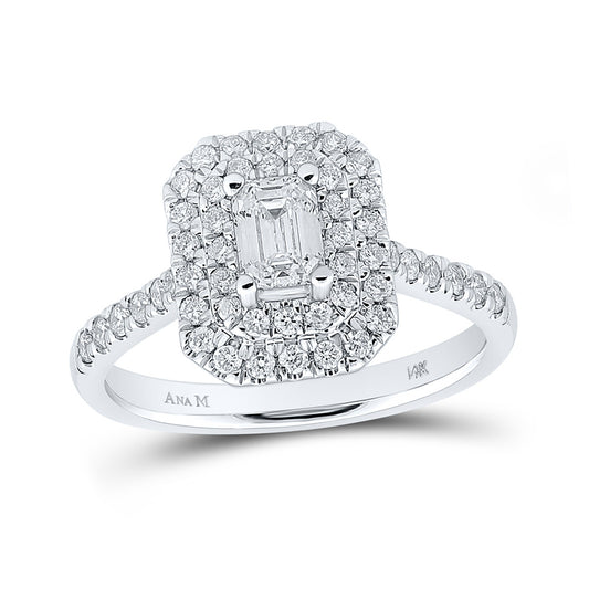 14K White Gold Emerald Diamond Halo Bridal Wedding Engagement Ring 1 Cttw, Womens Size: 5-10