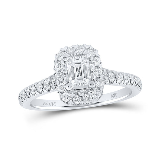 14K White Gold Emerald Diamond Halo Bridal Wedding Engagement Ring 1 Cttw, Womens Size: 5-10