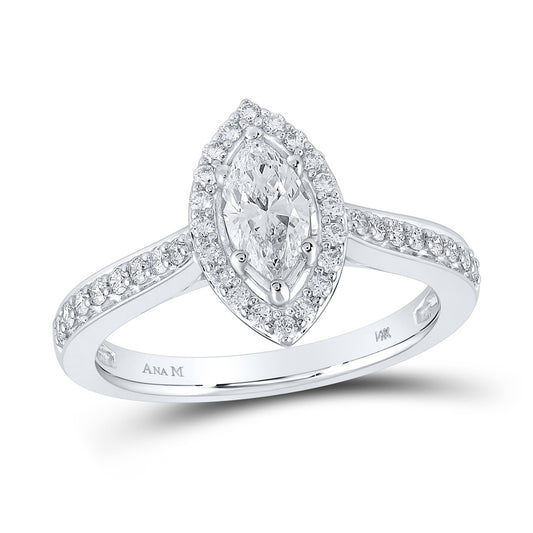14K White Gold Marquise Diamond Halo Bridal Wedding Engagement Ring 1 Cttw, Womens Size: 5-10