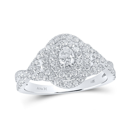 14K White Gold Oval Diamond Solitaire Halo Bridal Wedding Engagement Ring 1 Cttw, Womens Size: 5-10