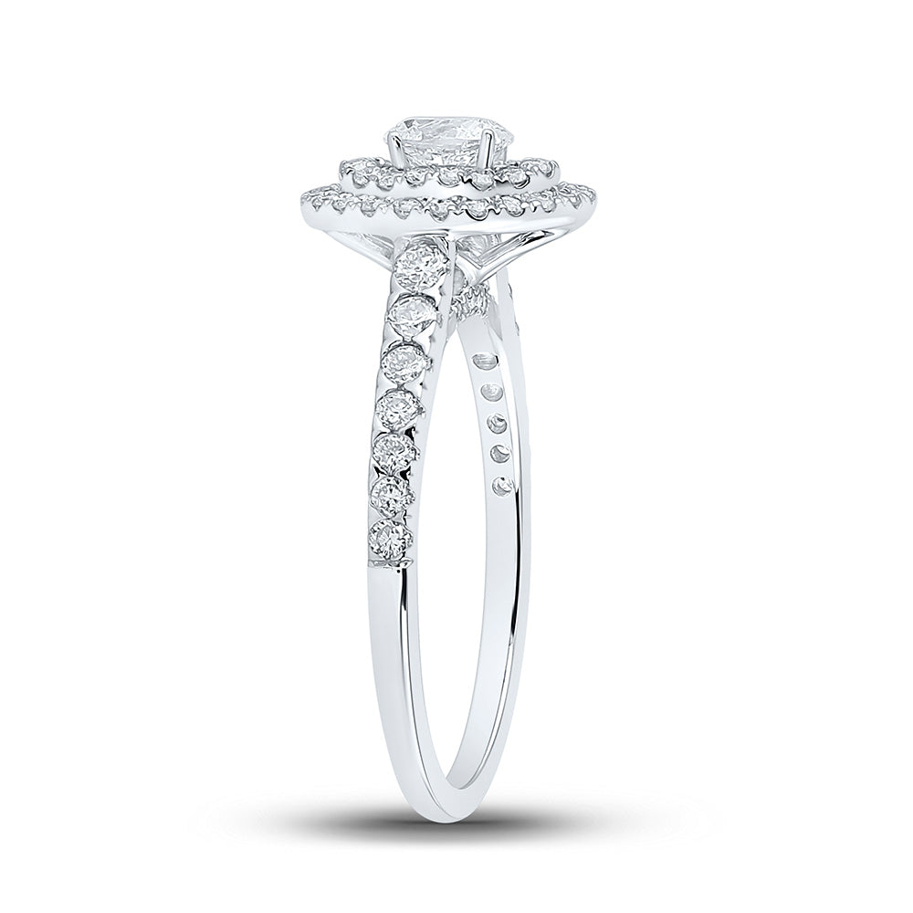14K White Gold Oval Diamond Halo Bridal Wedding Engagement Ring 1 Cttw, Womens Size: 5-10