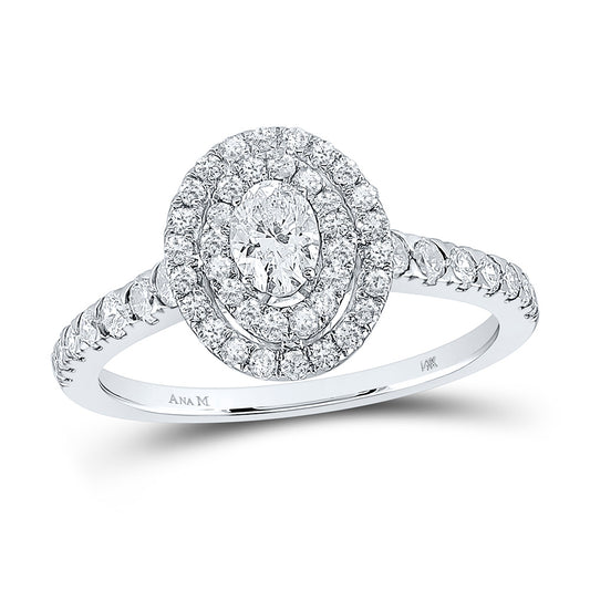 14K White Gold Oval Diamond Halo Bridal Wedding Engagement Ring 1 Cttw, Womens Size: 5-10