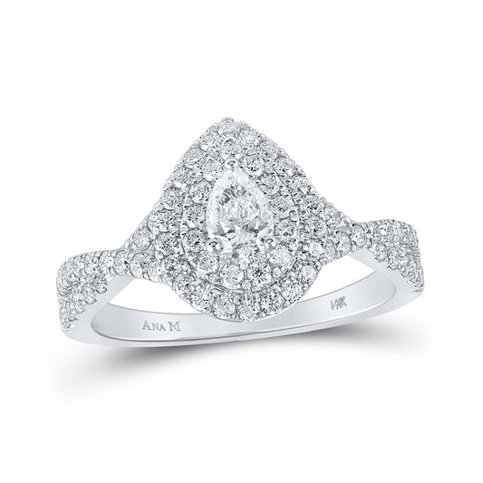 14K White Gold Pear Diamond Halo Bridal Wedding Engagement Ring 1 Cttw, Womens Size: 5-10