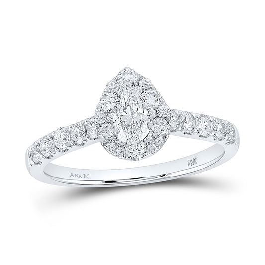 14K White Gold Pear Diamond Halo Bridal Wedding Engagement Ring 1 Cttw, Womens Size: 5-10