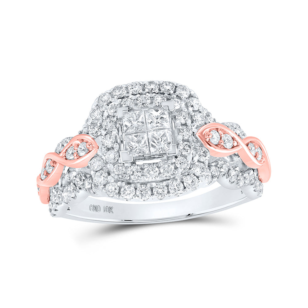 10K Two-tone Gold Princess Diamond Square Bridal Wedding Engagement Ring 1 Cttw, Womens Size: 5-10
