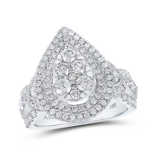 14K White Gold Round Diamond Tear Bridal Wedding Engagement Ring 1-1/2 Cttw, Womens Size: 5-10