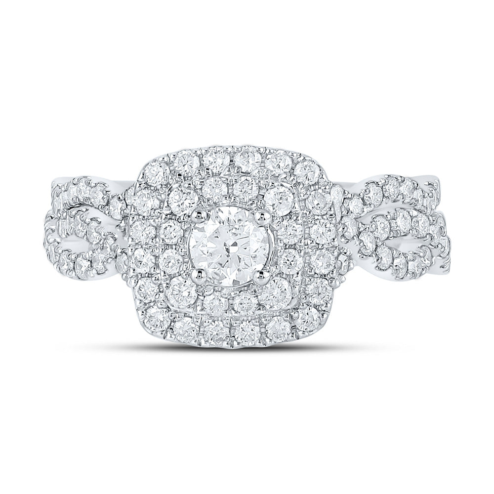 14K White Gold Round Diamond Halo Bridal Wedding Ring Band Set 1 Cttw, Womens Size: 5-10