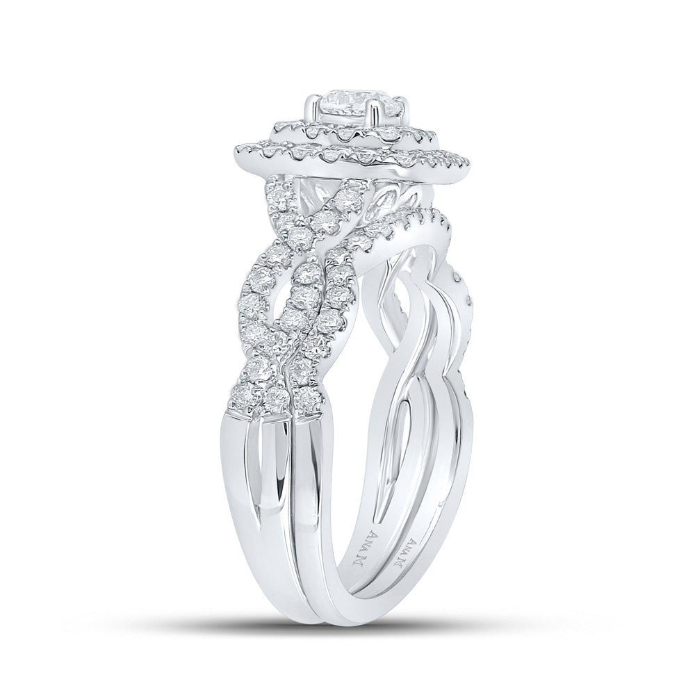 14K White Gold Round Diamond Halo Bridal Wedding Ring Band Set 1 Cttw, Womens Size: 5-10