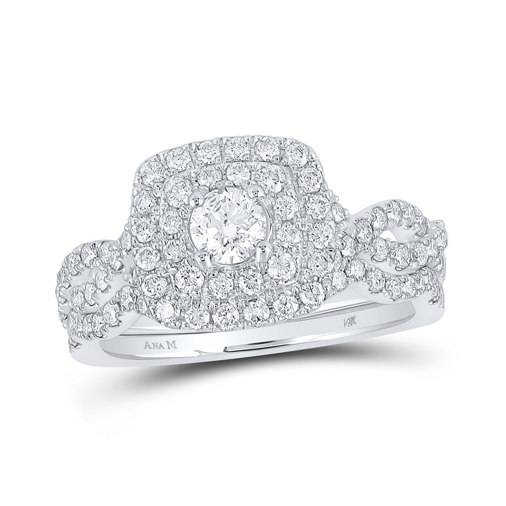 14K White Gold Round Diamond Halo Bridal Wedding Ring Band Set 1 Cttw, Womens Size: 5-10