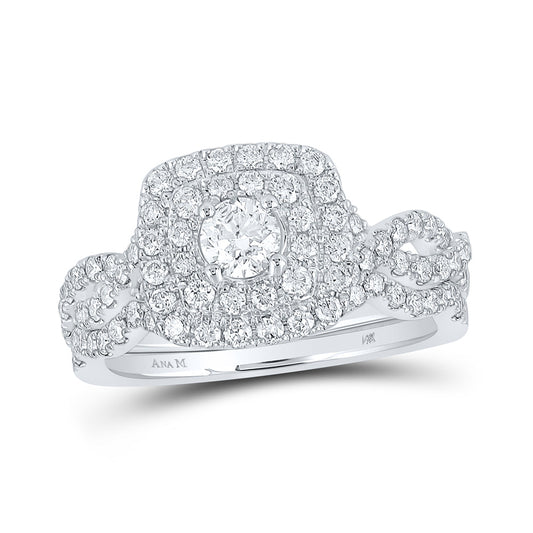14K White Gold Round Diamond Halo Bridal Wedding Ring Band Set 1 Cttw, Womens Size: 5-10