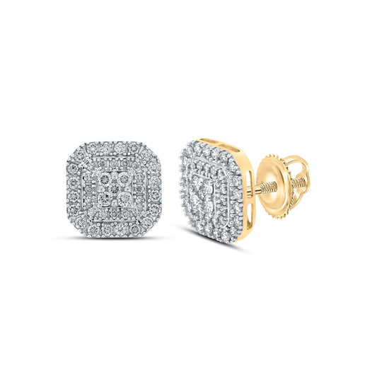 10K Yellow Gold Womens Round Diamond Square Earrings 1 Cttw