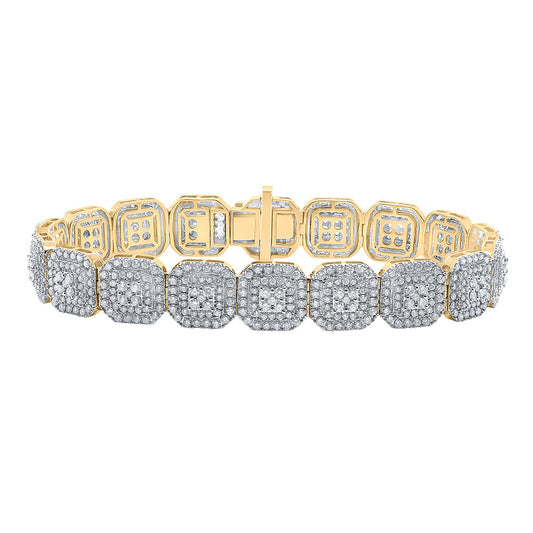10K Yellow Gold Womens Round Diamond Square Link Bracelet 9-7/8 Cttw
