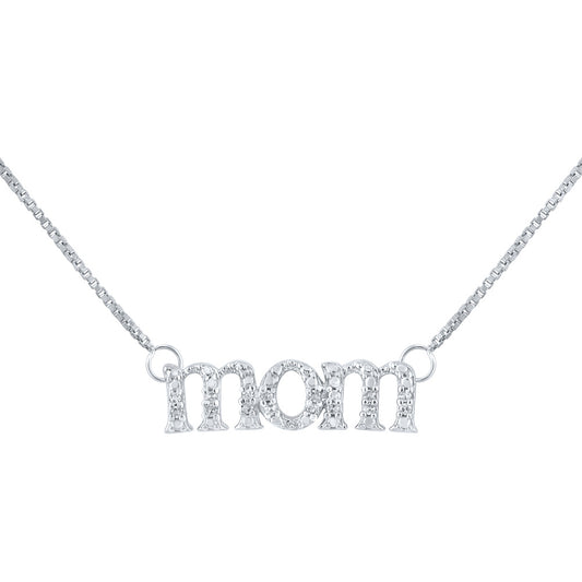 Sterling Silver Womens Round Diamond Mom Necklace 1/20 Cttw, Length: 17.5 In