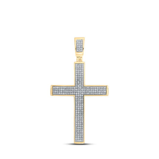 10K Yellow Gold Mens Round Diamond Cross Charm Pendant 3/4 Cttw