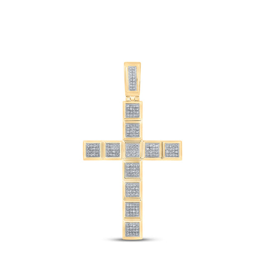 10K Yellow Gold Mens Round Diamond Cross Charm Pendant 5/8 Cttw