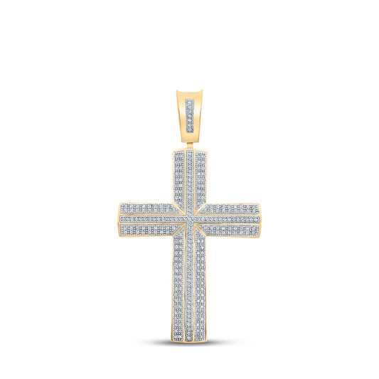 10K Yellow Gold Mens Round Diamond Cross Charm Pendant 3/4 Cttw