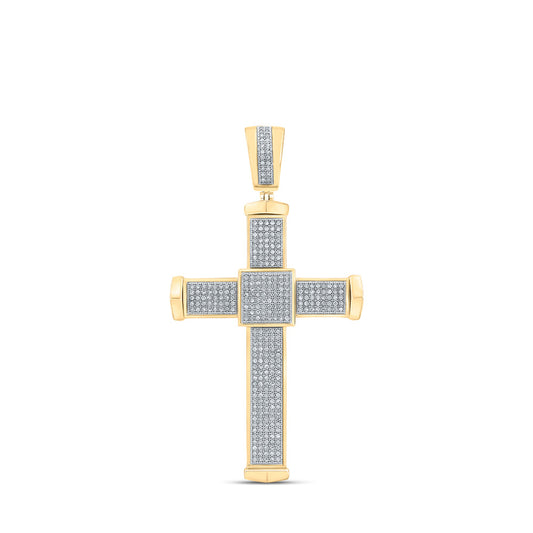 10K Yellow Gold Mens Round Diamond Cross Charm Pendant 1 Cttw