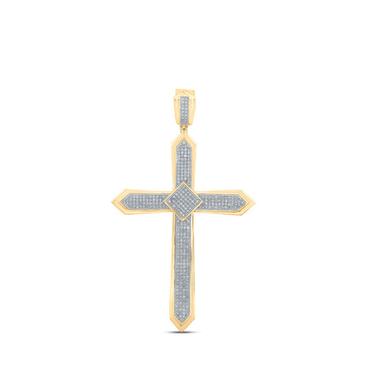 10K Yellow Gold Mens Round Diamond Cross Charm Pendant 1 Cttw