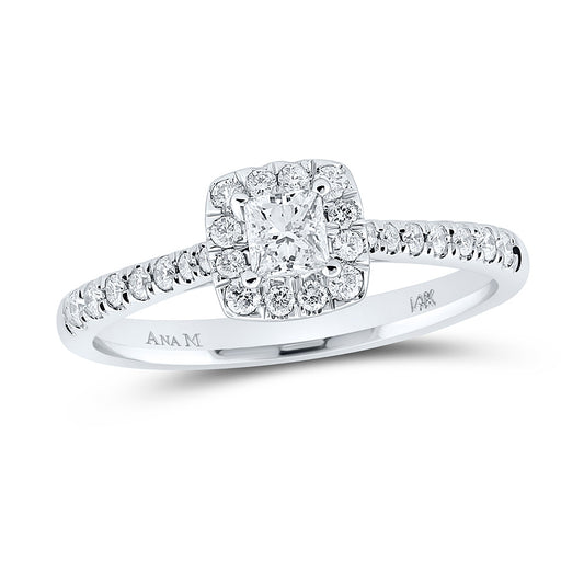 14K White Gold Princess Diamond Halo Bridal Wedding Engagement Ring 1/2 Cttw, Womens Size: 5-10