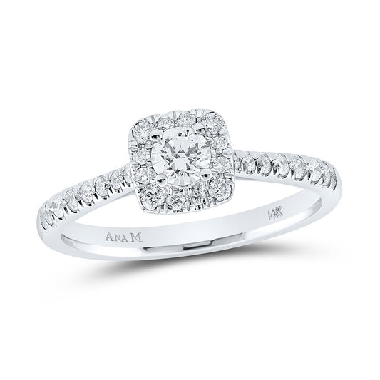 14K White Gold Round Diamond Halo Bridal Wedding Engagement Ring 1/2 Cttw, Womens Size: 5-10