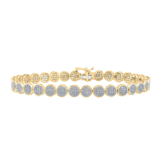 10K Yellow Gold Mens Round Diamond Circle Button Link Bracelet 1 Cttw