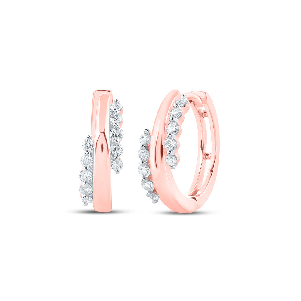 10K Yellow Or White Or Rose Gold Womens Round Diamond Hoop Earrings