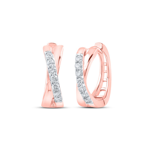 10K Yellow Or White Or Rose Gold Womens Round Diamond Hoop Earrings