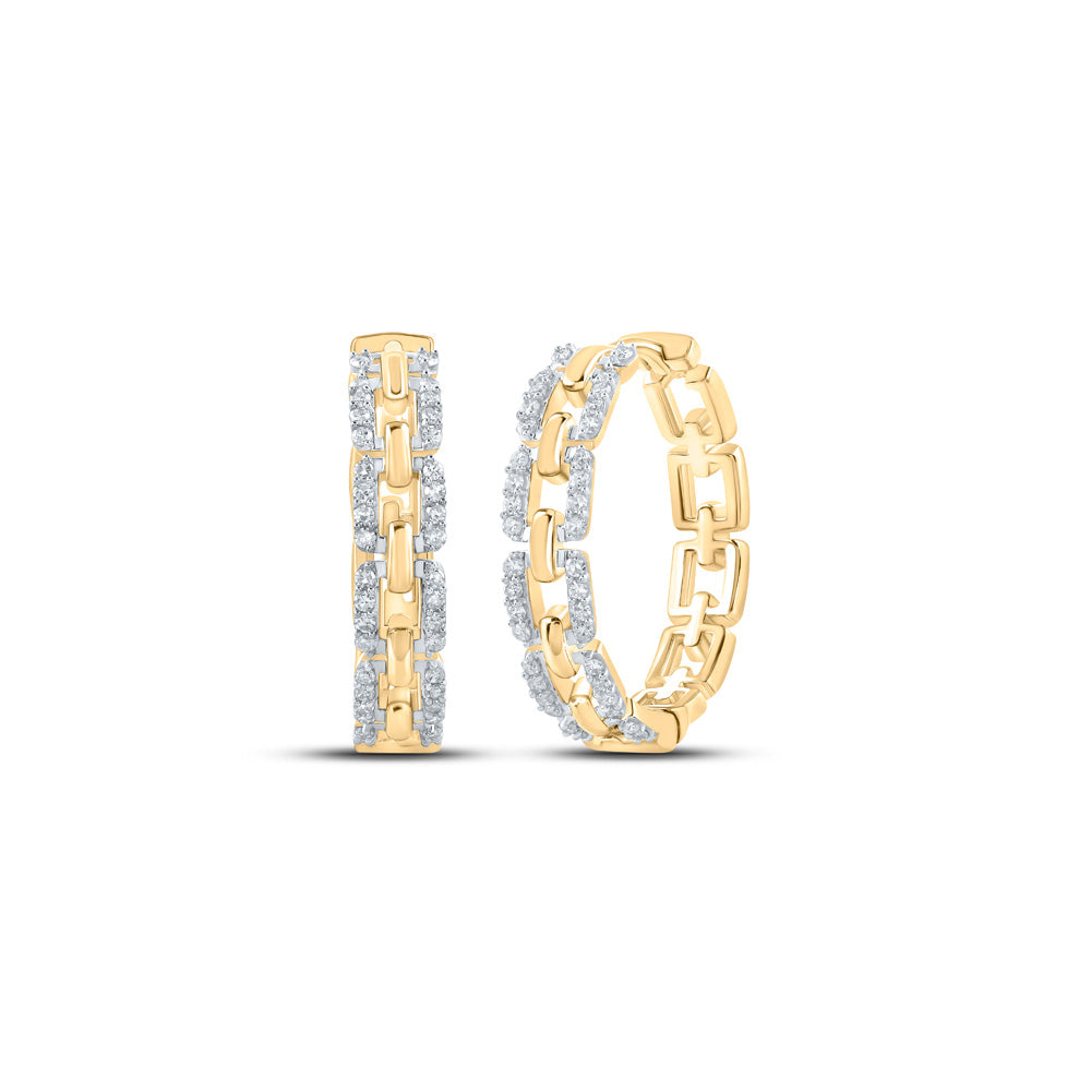 10K Yellow Or White Or Rose Gold Womens Round Diamond Hoop Earrings