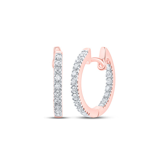 10K Yellow Or White Or Rose Gold Womens Round Diamond Inside Outside Hoop Earrings