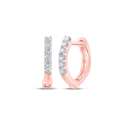 10K Yellow Or White Or Rose Gold Womens Round Diamond Hoop Earrings