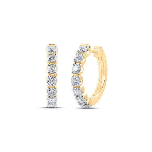 10K Yellow Gold Womens Round Diamond Hoop Earrings 1 Cttw