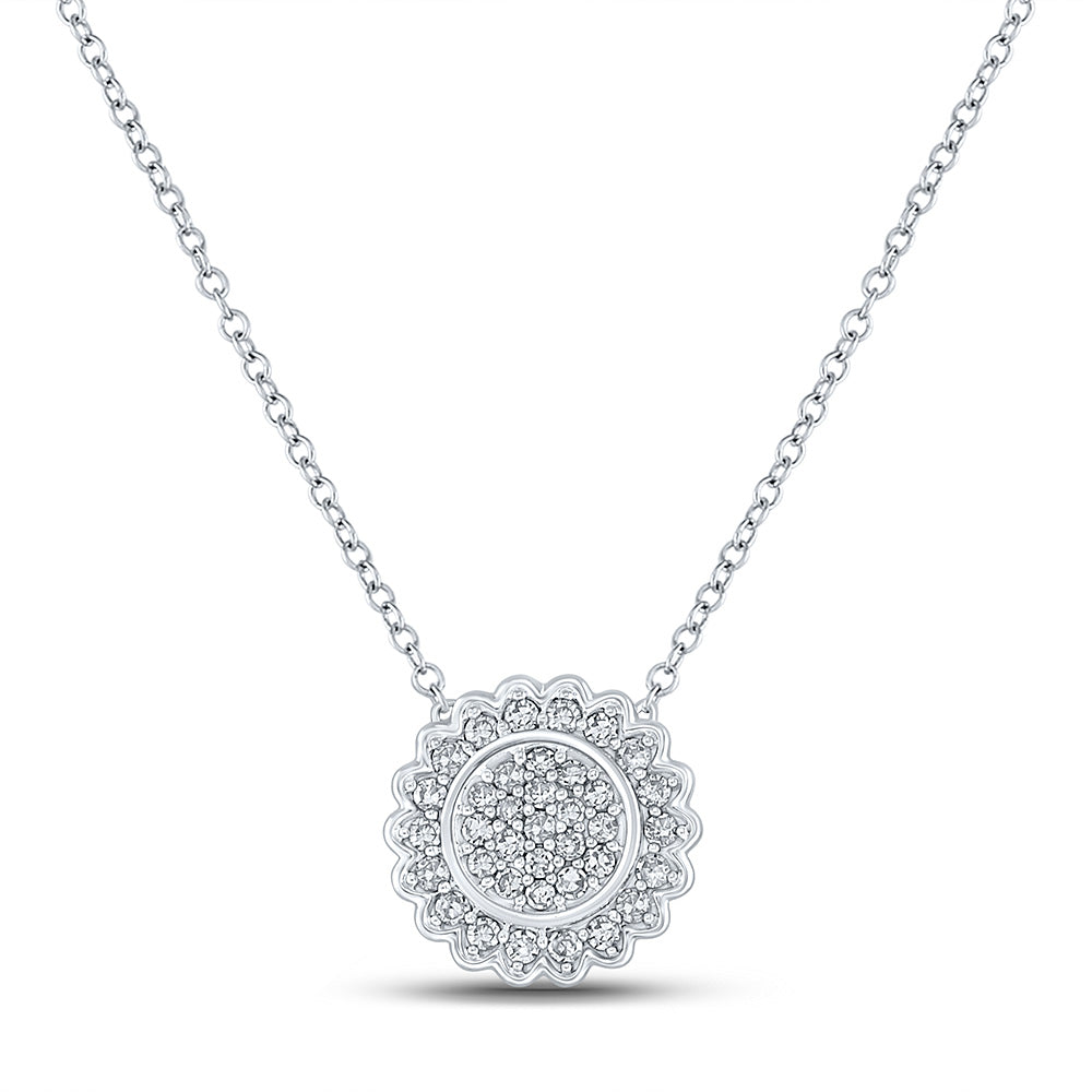 10K White Gold Womens Round Diamond 18-inch Cluster Necklace 1/5 Cttw, Length: 17.5 In