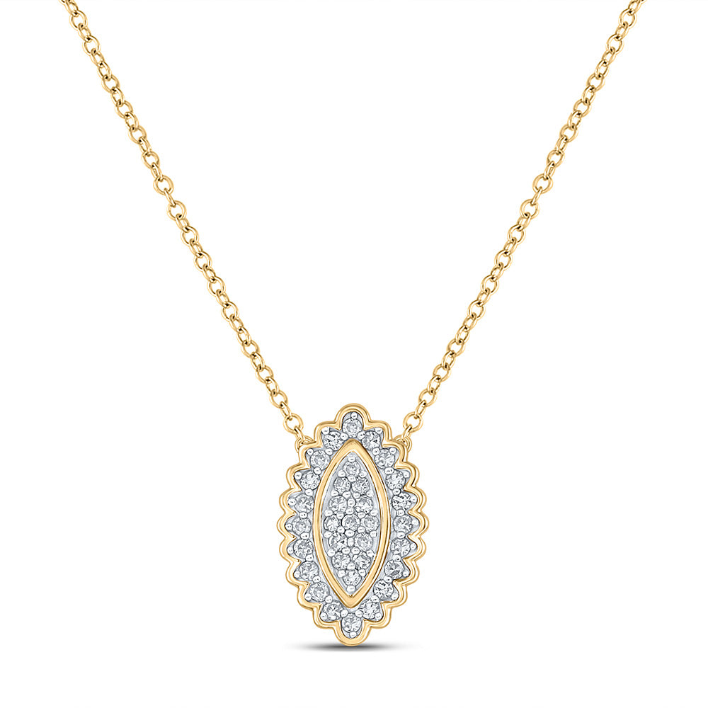 10K Yellow Or White Or Rose Gold Womens Round Diamond Vertical Oval Necklace