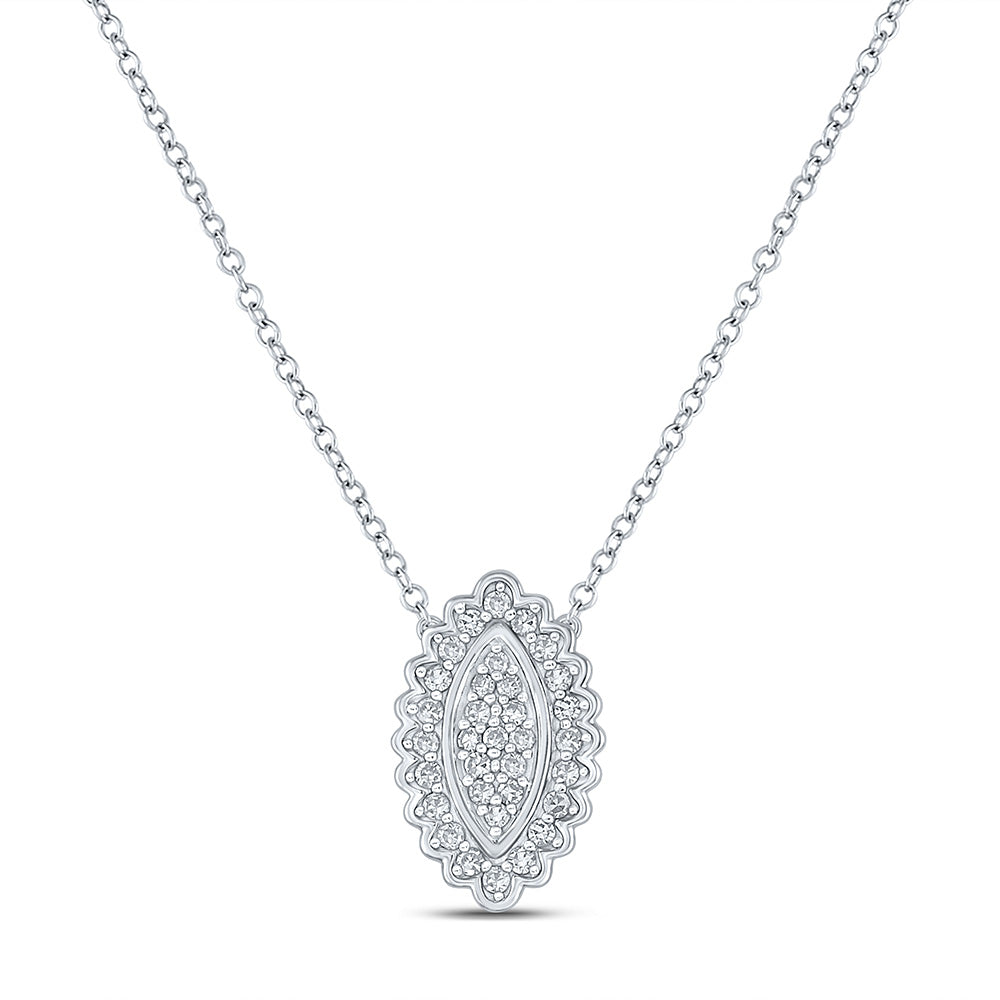 10K Yellow Or White Or Rose Gold Womens Round Diamond Vertical Oval Necklace