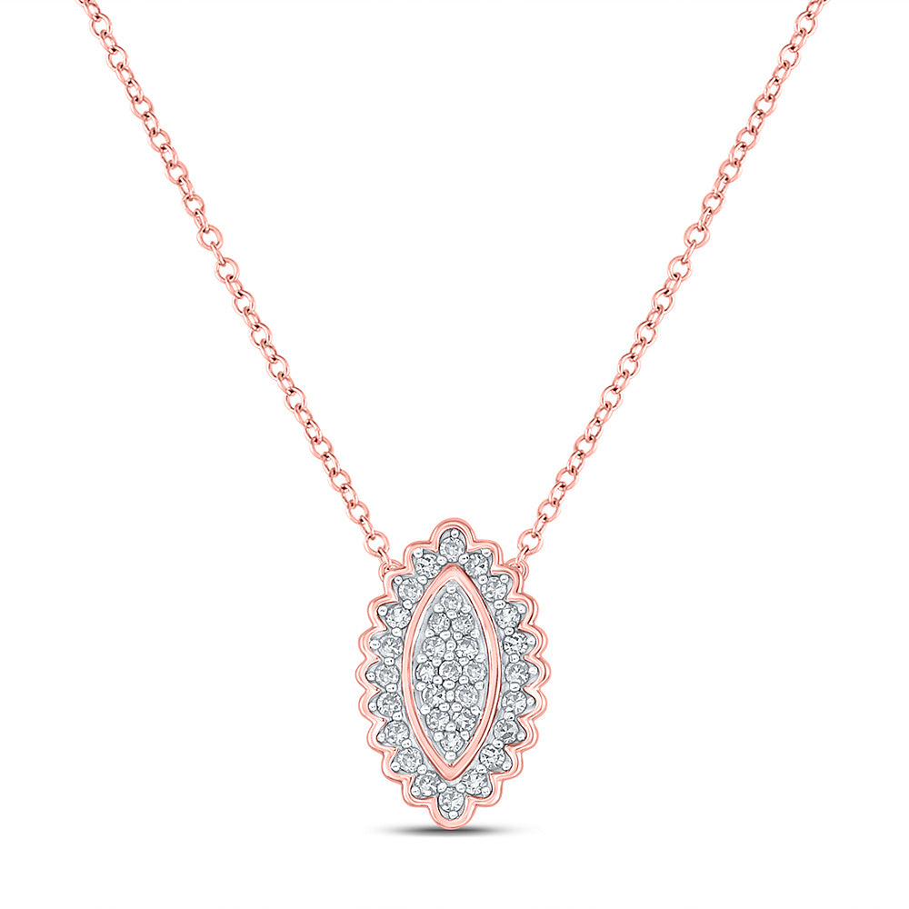 10K Yellow Or White Or Rose Gold Womens Round Diamond Vertical Oval Necklace