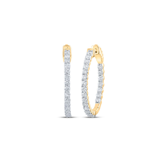 10K White Or Yellow Gold Womens Round Diamond Hoop Earrings